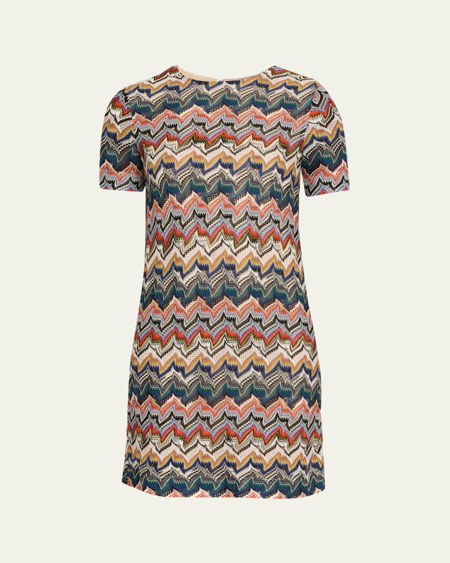 Metallic Zigzag Short-Sleeve Mini Dress